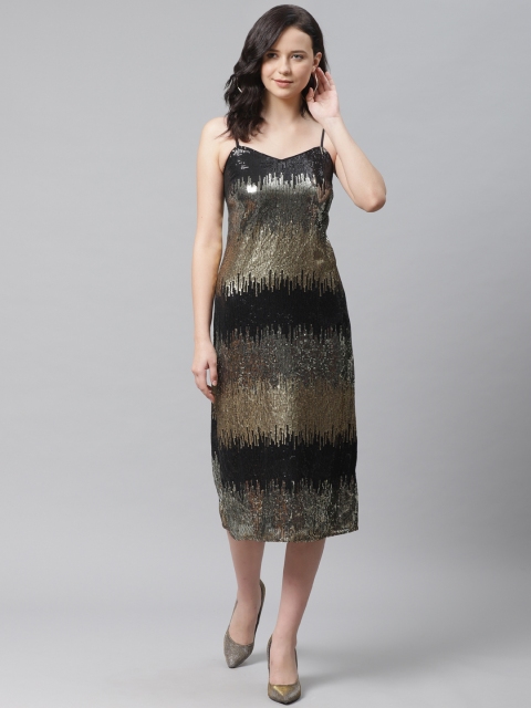 

Marks & Spencer Women Black & Golden Sequinned Sheath Dress
