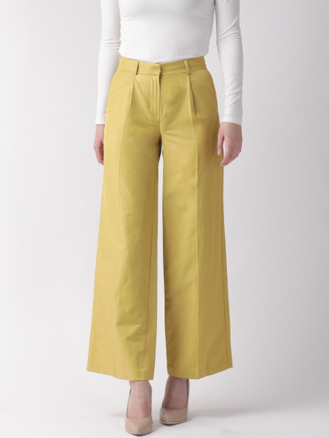 

Marks & Spencer Women Lime Green Wide Fit Solid Parallel Trousers