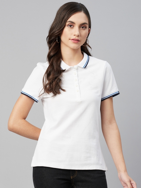 

Marks & Spencer Women White Solid Polo Collar Pure Cotton T-shirt
