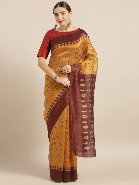 

Mirchi Fashion Mustard Yellow Printed Art Silk Saree