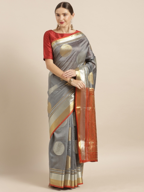 

Mirchi Fashion Grey Silk Blend Woven Design Kanjeevaram Saree