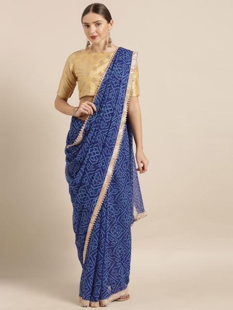 

Mirchi Fashion Blue Poly Georgette Printed Bandhani Saree