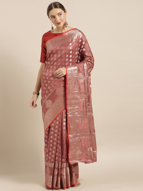 

MIRCHI FASHION Brown & Gold-Toned Silk Blend Woven Design Kanjeevaram Saree