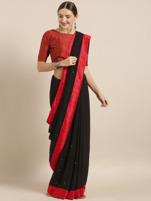 

Mirchi Fashion Black & Red Poly Georgette Solid Saree