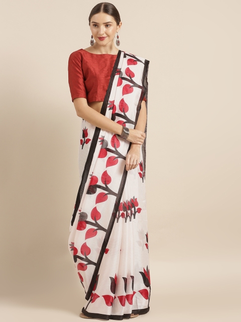 

Mirchi Fashion White & Red Art Silk Printed Saree
