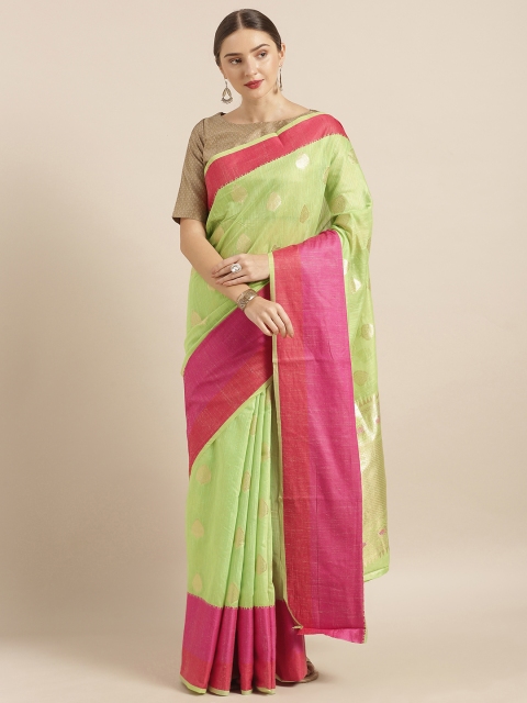 

Mirchi Fashion Sea Green & Pink Silk Blend Woven Design Kanjeevaram Saree