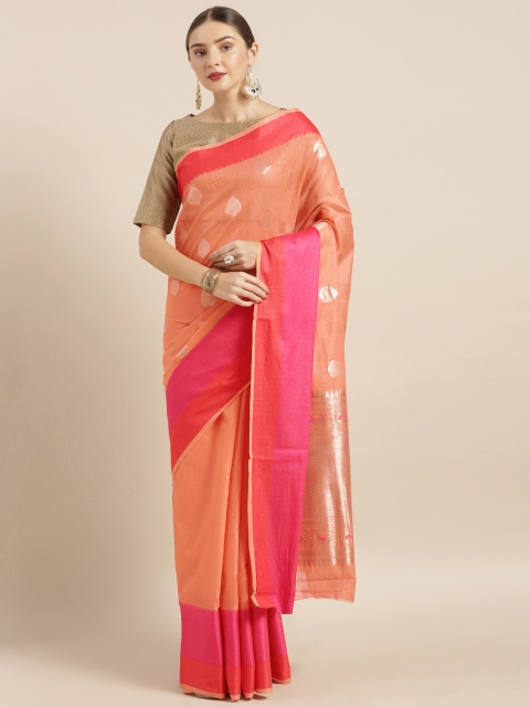 

Mirchi Fashion Peach-Coloured Silk Blend Woven Design Kanjeevaram Saree