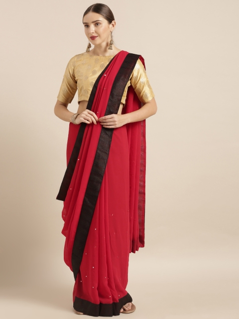 

Mirchi Fashion Red & Black Poly Georgette Solid Saree