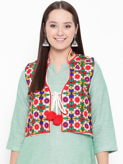 

Vastraa Fusion Women Off White & Red Embroidered Bolero Ethnic Jacket
