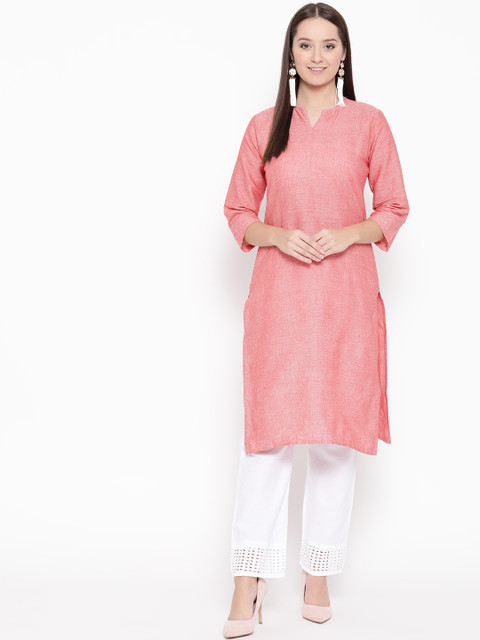 

Vastraa Fusion Women Red Solid Straight Kurta