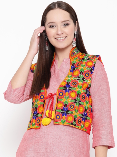 

Vastraa Fusion Women Red & Yellow Embroidered Bolero Ethnic Jacket