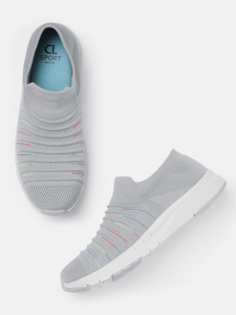 

Carlton London sports Women Grey Self-Striped Running Shoes