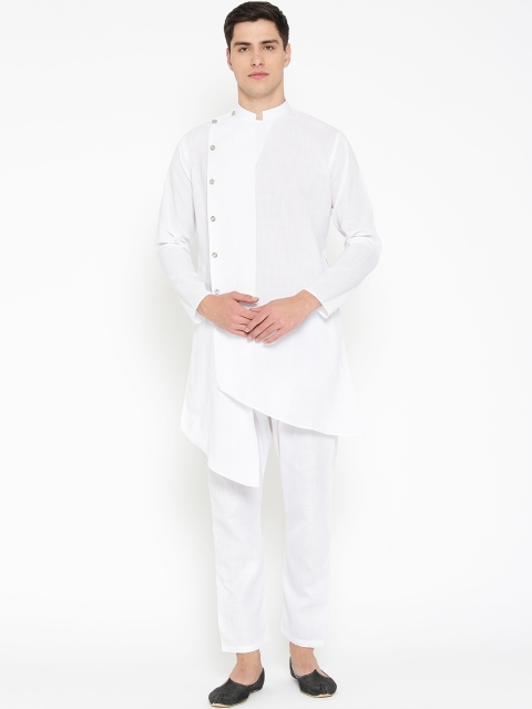 

Badoliya & Sons Men White Solid Angrakha Kurta with Trousers