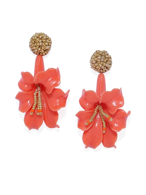 

Pipa Bella Orange & Gold-Toned Floral Drop Earrings