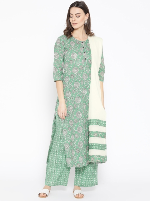 

Sringam Women Green & Off-White Printed Kurta with Palazzos & Dupatta