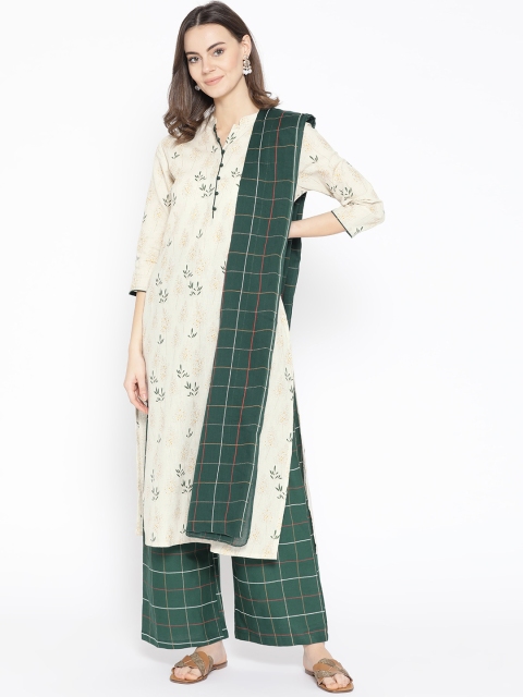 

Sringam Women Off-White & Green Printed Kurta with Palazzos & Dupatta