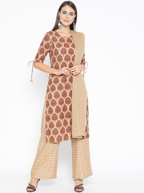 

Sringam Women Beige & Brown Printed Kurta with Palazzos & Dupatta