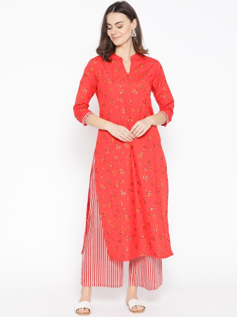 

Sringam Women Coral Red Printed Kurta with Palazzos