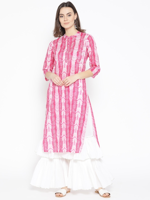 

Sringam Women Pink & Off-White Printed Kurta with Sharara