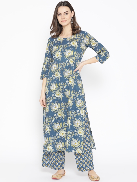 

Sringam Women Blue & Yellow Printed Kurta with Palazzos