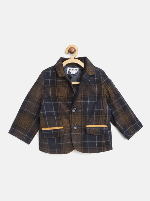 

Nauti Nati Boys Navy Blue & Mustard Checked Single-Breasted Blazer