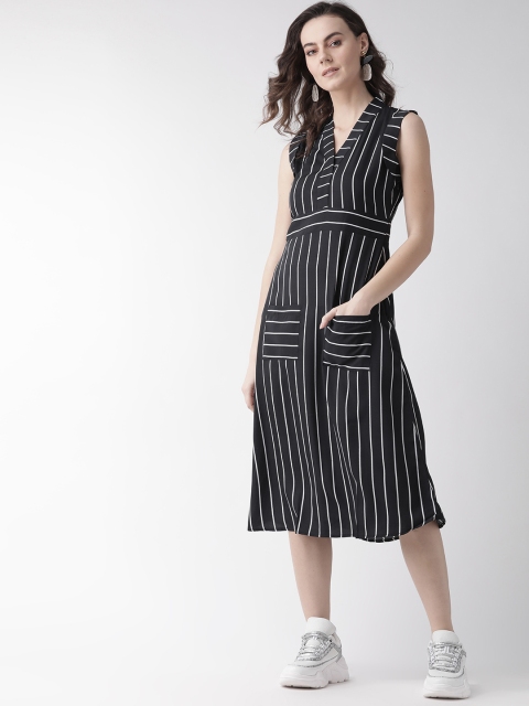 

MISH Women Black & White Striped Empire Dress