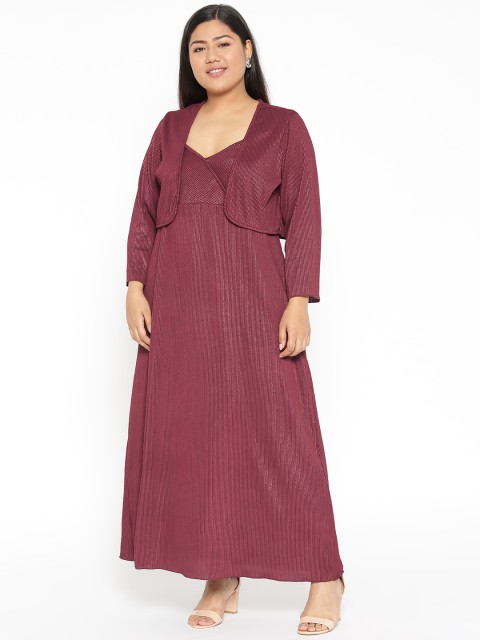 

Revolution Plus Size Women Burgundy Self Striped Maxi Dress With Shrug