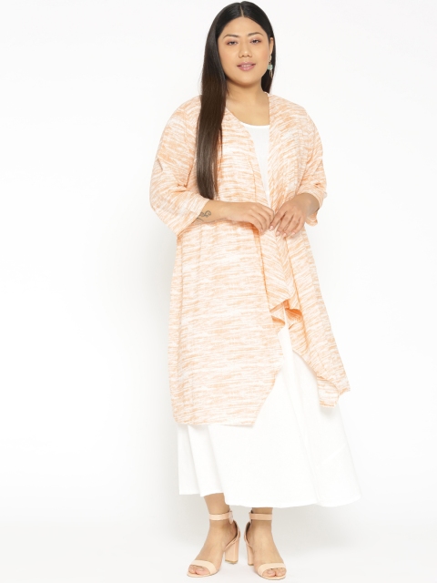 

Revolution Plus Size Women White Peach-Coloured Solid Maxi Dress with Jacket