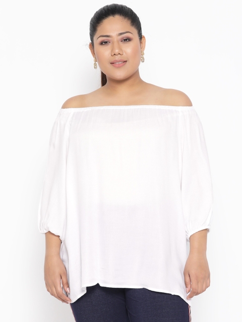 

Revolution Plus Size Women White Solid Bardot Top