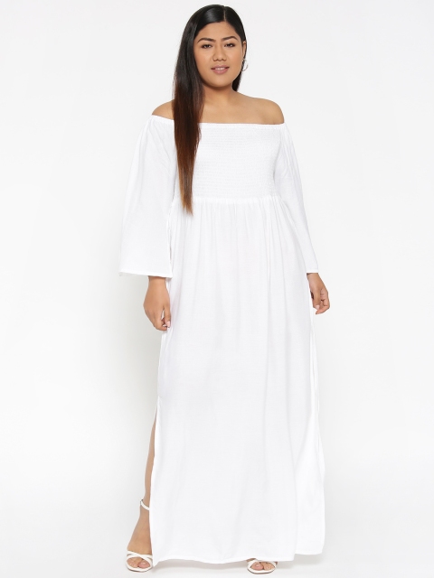 

Revolution Plus Size Women White Solid Off-Shoulder Maxi Dress