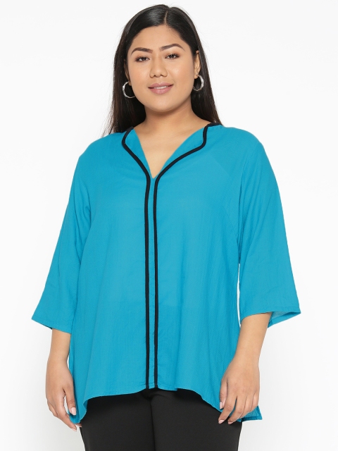 

Revolution Plus Size Women Blue Self Design Regular Top