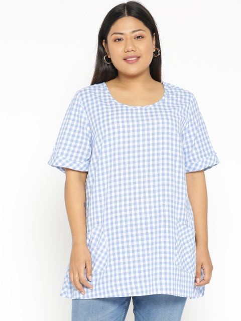 

Revolution Plus Size Women Blue White Checked A-Line Top
