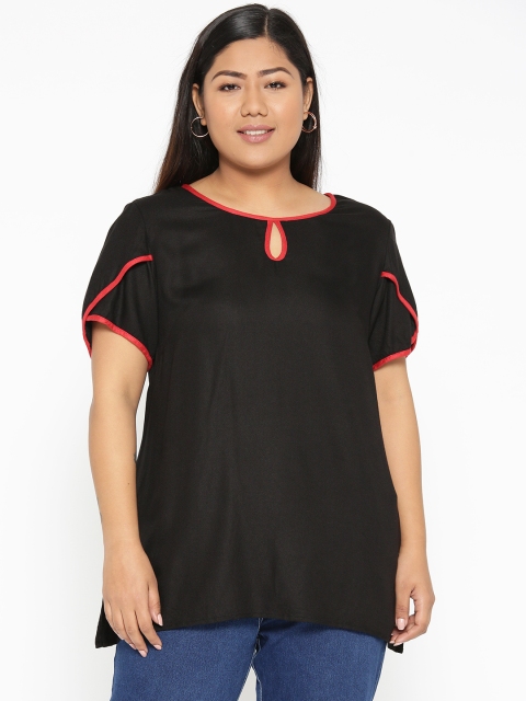 

Revolution Plus Size Women Black Solid Regular Top