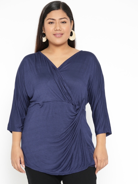 

Revolution Plus Size Women Navy Blue Solid Wrap Top