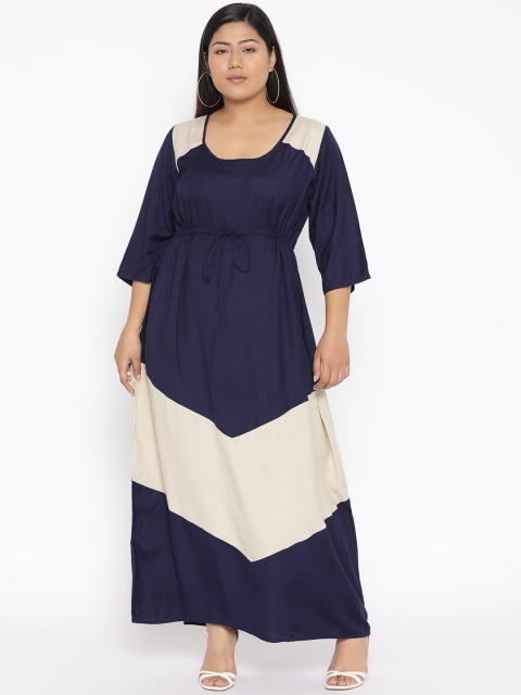

Revolution Plus Size Women Navy Blue Beige Colourblocked Maxi Dress