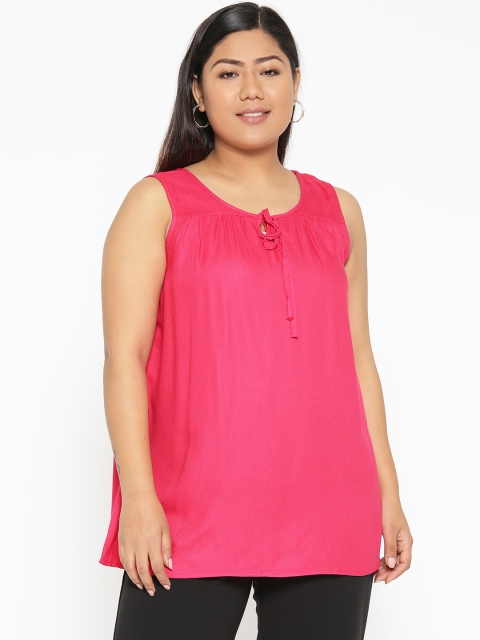 

Revolution Plus Size Women Pink Solid Regular Top