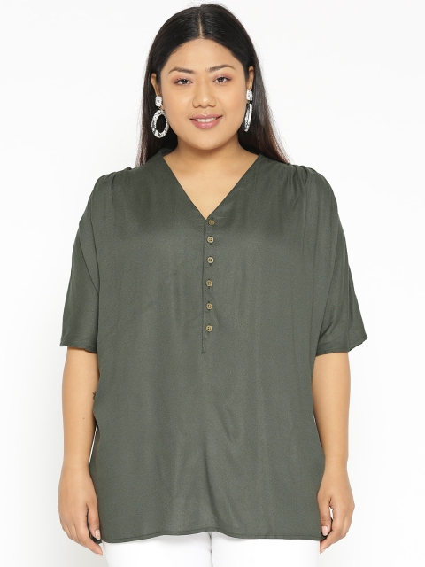 

Revolution Plus Size Women Olive Green Solid Regular Top