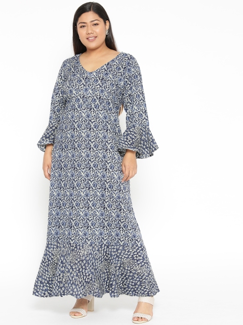 

Revolution Plus Size Women Blue Off White Printed Maxi Dress