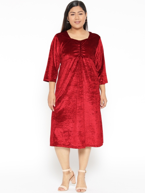 

Revolution Plus Size Women Maroon Solid A-Line Dress With Velvet Finish