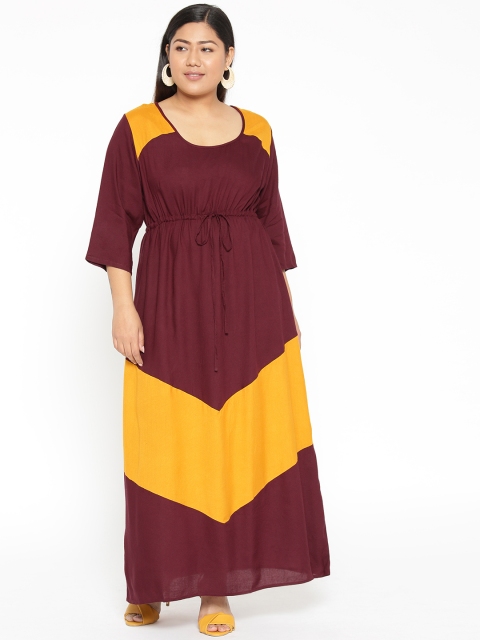 

Revolution Plus Size Women Burgundy Mustard Yellow Colourblocked Maxi Dress
