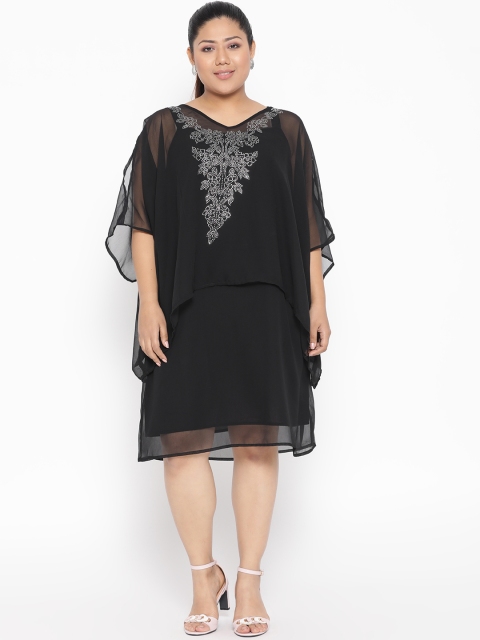 

Revolution Plus Size Women Black Solid Semi-Sheer Layered A-Line Dress
