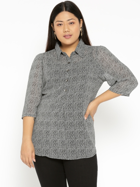 

Revolution Plus Size Women Black White Printed Shirt Style Top
