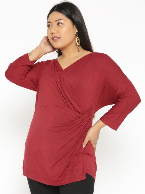 

Revolution Plus Size Women Maroon Solid Wrap Top