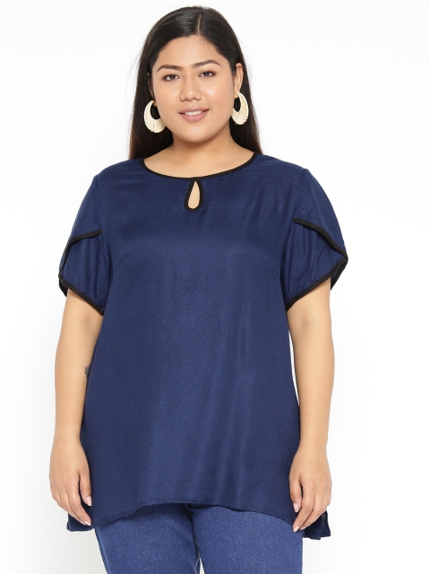 

Revolution Plus Size Women Navy Blue Solid A-Line Top