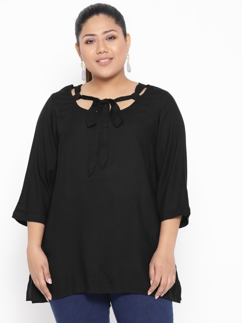 

Revolution Plus Size Women Black Solid Regular Top