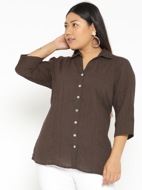 

Revolution Plus Size Women Coffee Brown Regular Fit Solid Casual Shirt