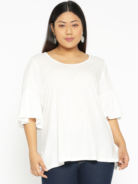 

Revolution Plus Size Women White Solid A-Line Top