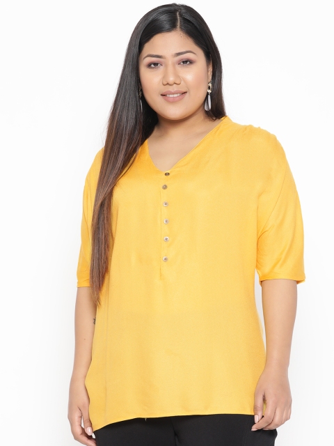 

Revolution Plus Size Women Yellow Solid Regular Top