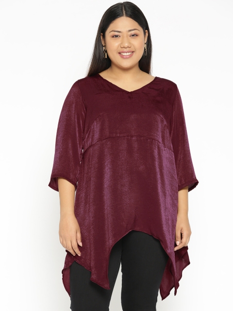

Revolution Plus Size Women Burgundy Satin Finish Solid A-Line Top