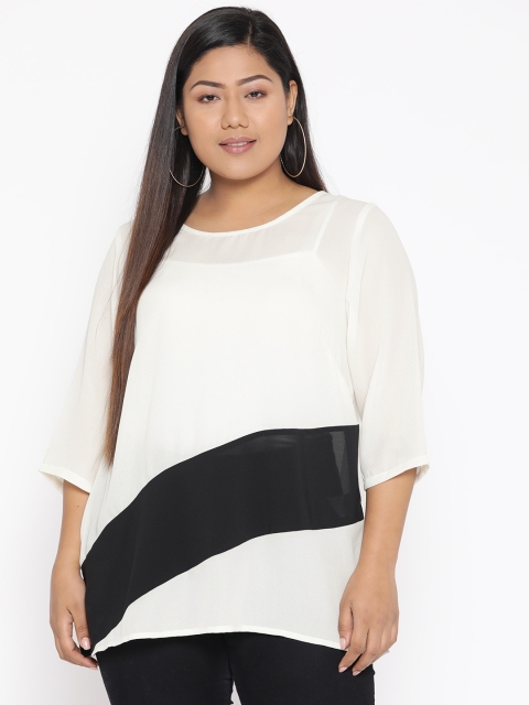 

Revolution Plus Size Women Off-White Black Colourblocked Top